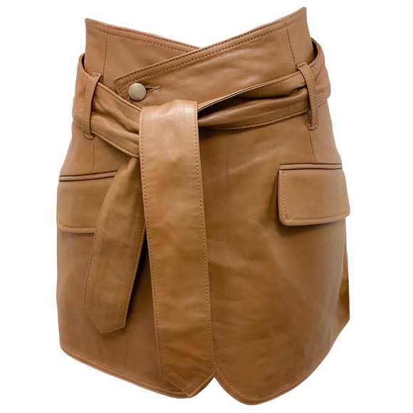 MARISSA WEBB COGNAC KATRINA LEATHER SKIRT - Picture 1 of 5
